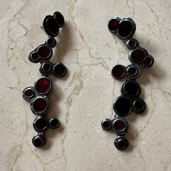 Bubble Earrings in Oxidized Silver with Cherry - Picture 4 of 5